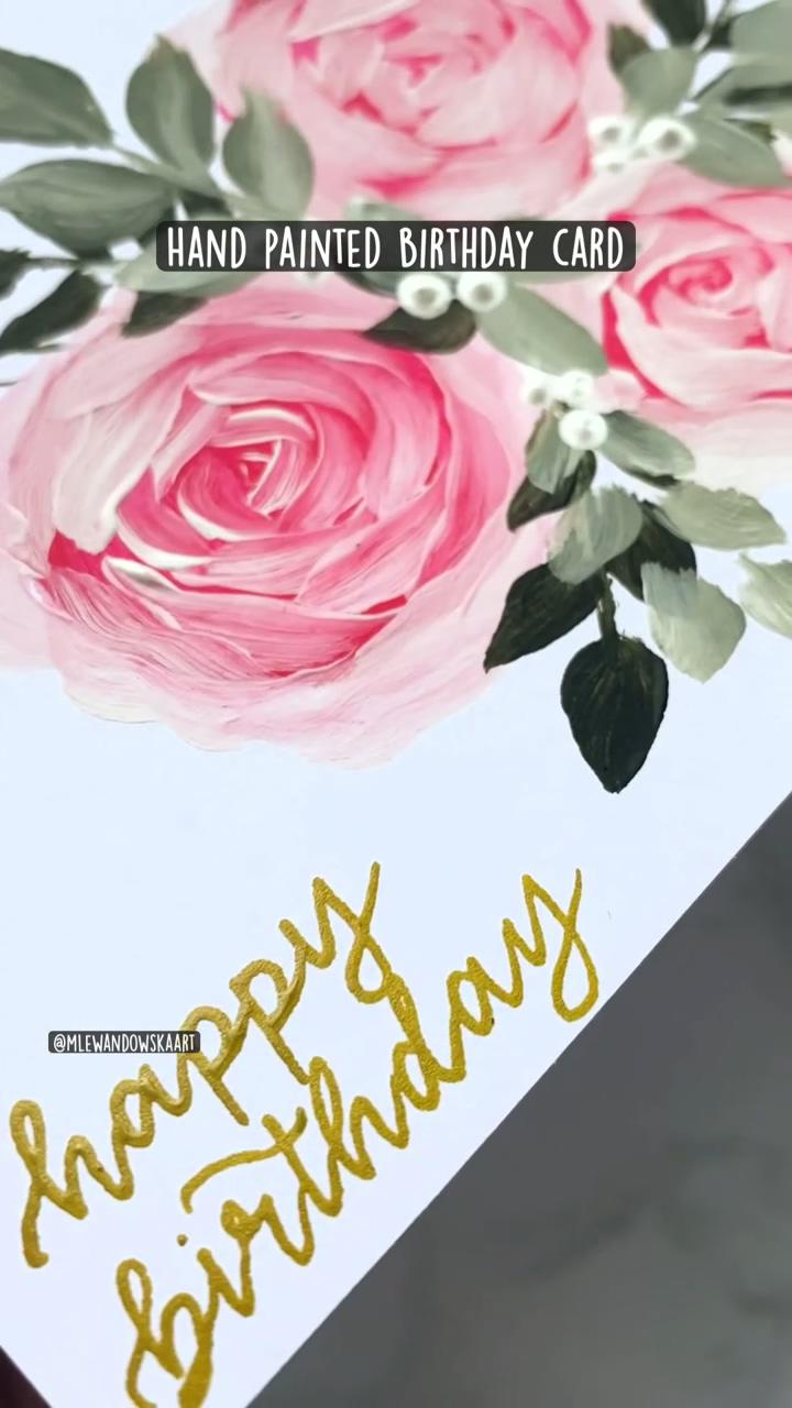 Hand painted birthday card | rose flower painting