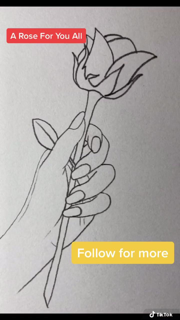 How to doodle hand holding a rose; 3d art drawing