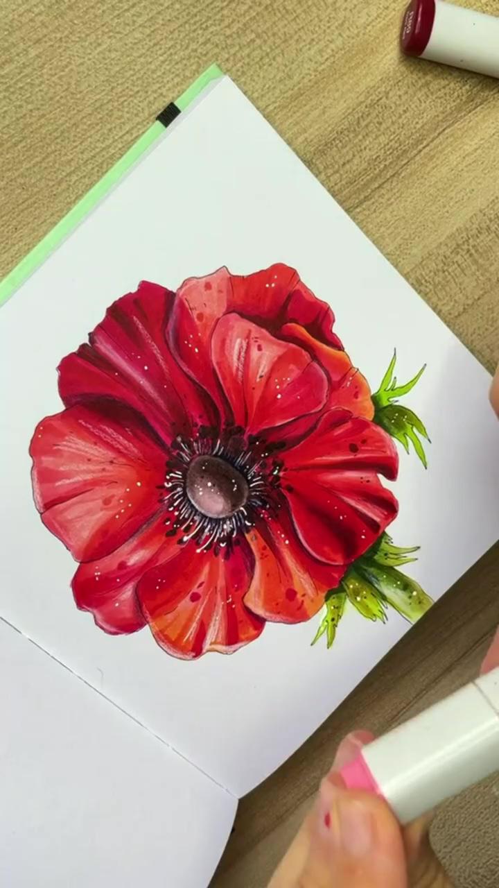 How to draw a flower with copic markers | realistic acrylic painting