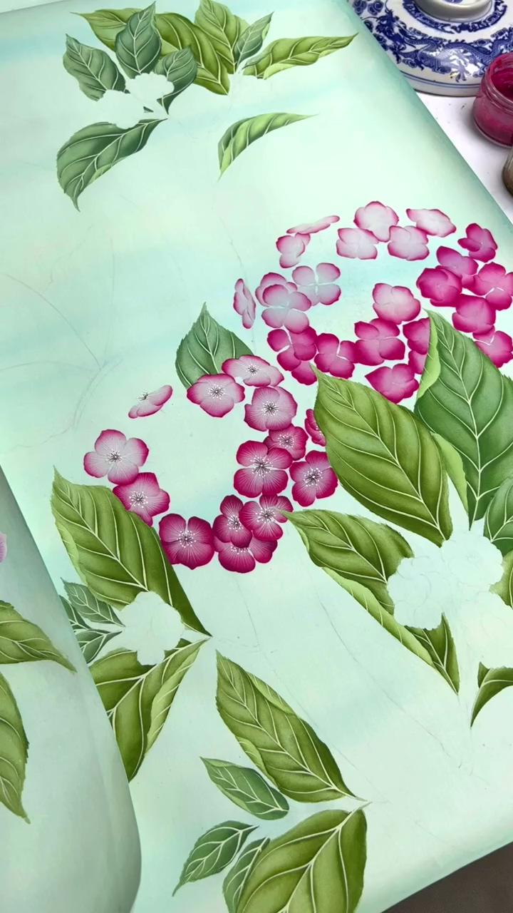 Hydrangea chinoiserie painting | folkart one stroke home town - wild roses with donna dewberry