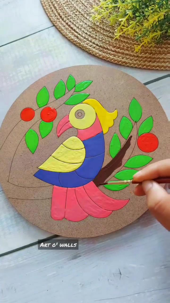 Madhubani inspired parrot- simple credit art_o_walls | abstract art painting diy