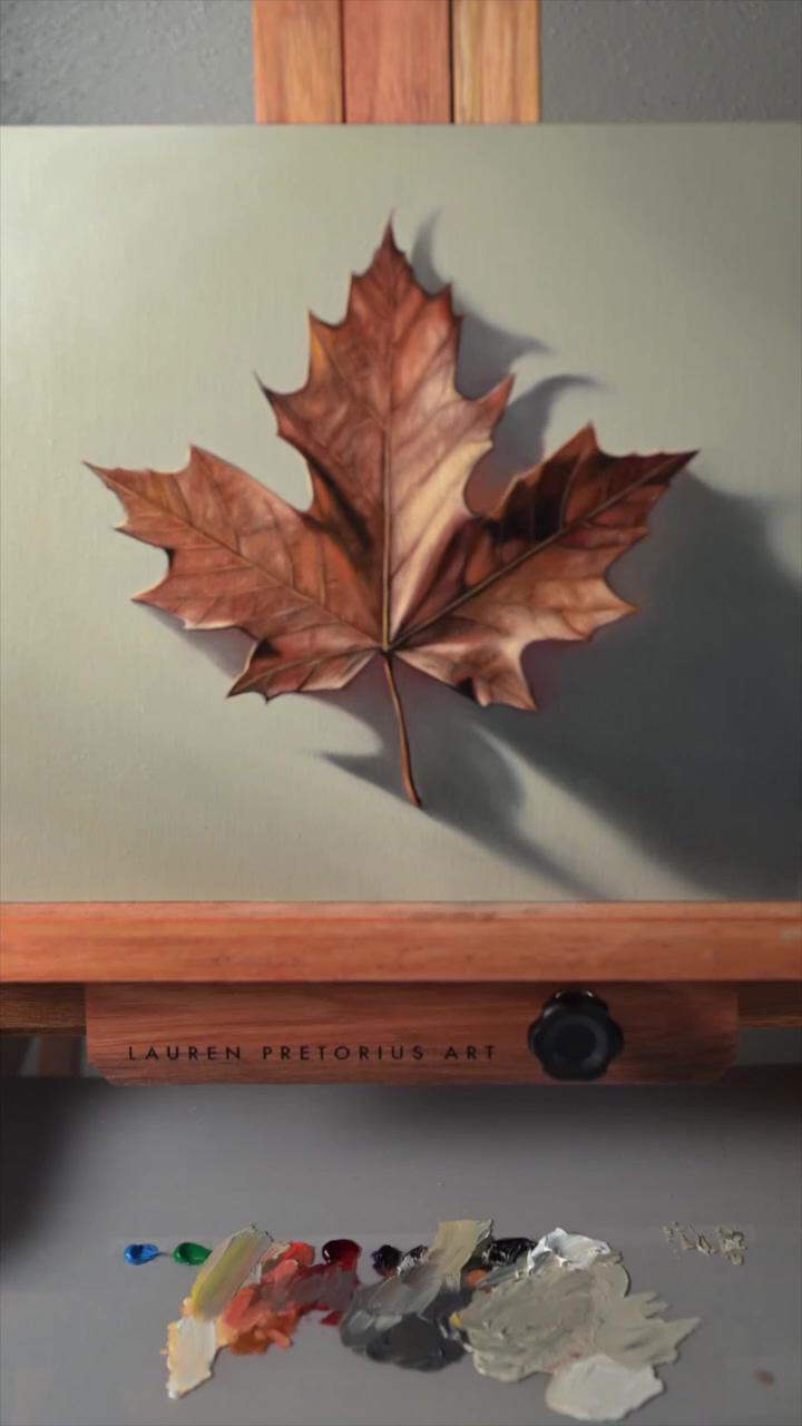 Maple leaf, original oil painting | peaches and plums, oil painting demo