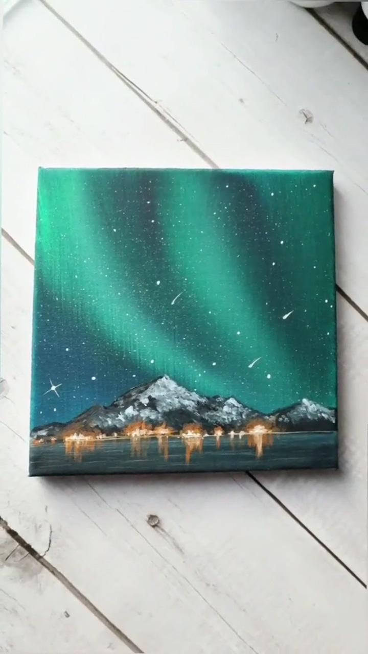Northern lights painting | canvas painting tutorials