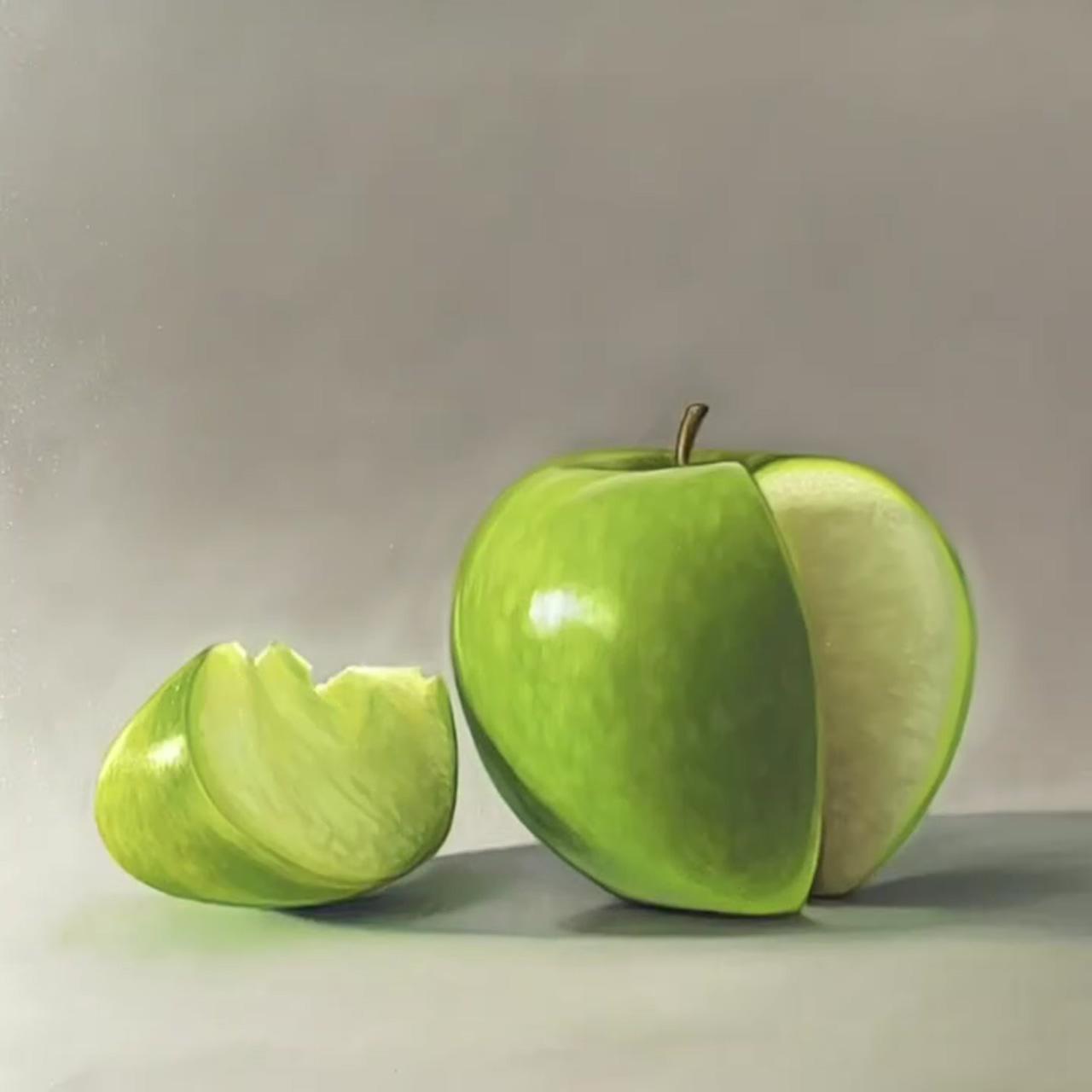 Oil painting time-lapse, apple slice; painting art lesson