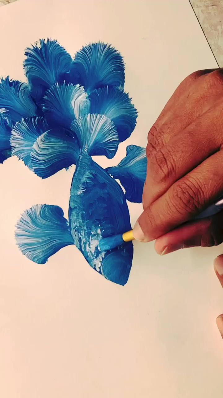 One stroke betta fish painting; one stroke flower design with acrylics by vanishree art
