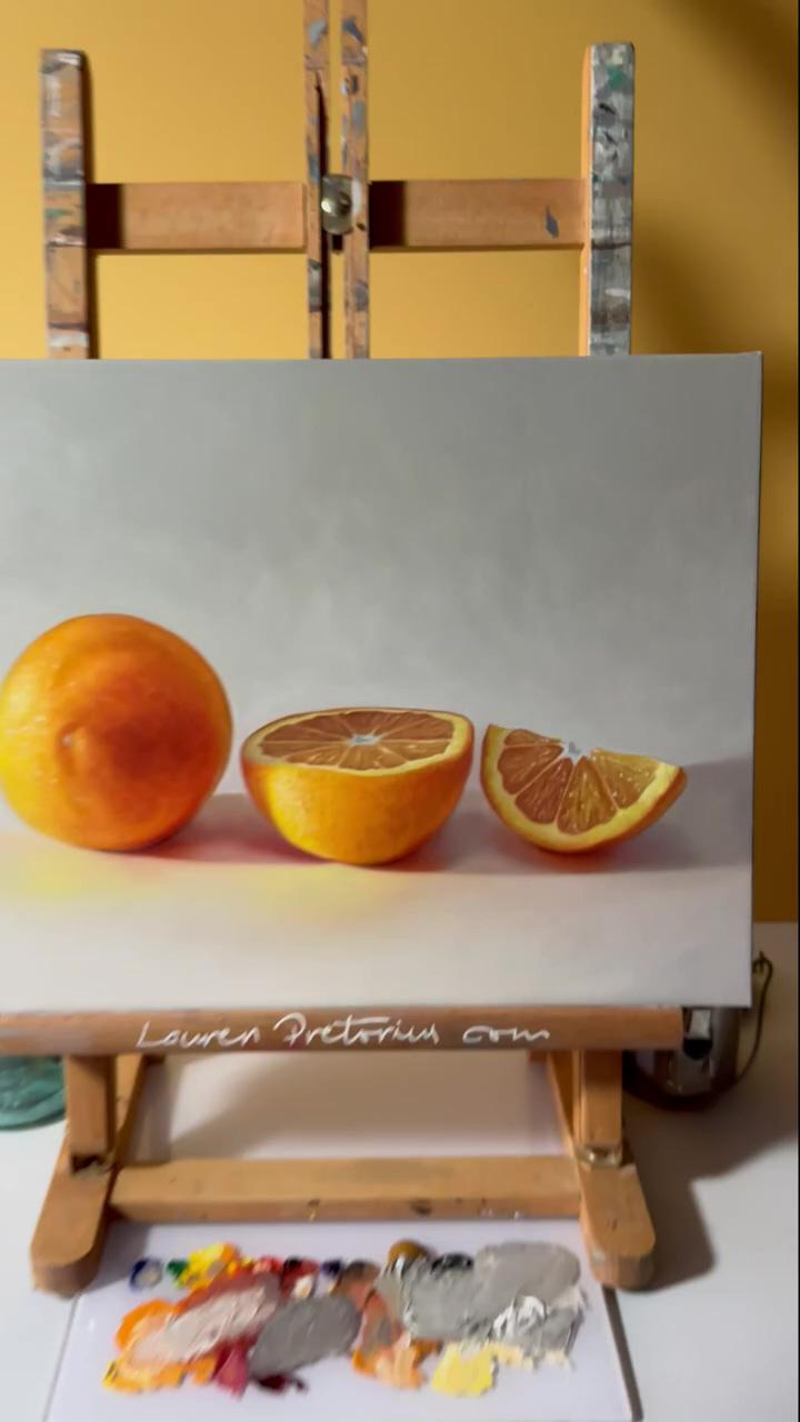 Orange piece trio, original oil painting; oil painting demos