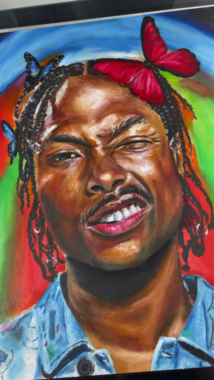 Painting steve lacy, oil painting, artist, music poster, bedroom wall art, henryxpieces art | a pink and green inspired eye-look. : drawnbydara ig