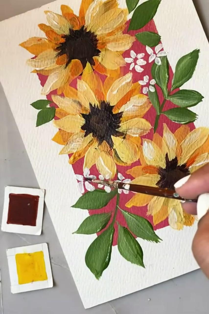 Painting sunflowers using acrylic paints | easy canvas art
