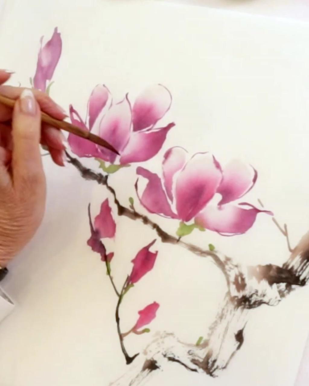 Painting the chinese magnolia | loose watercolor flowers