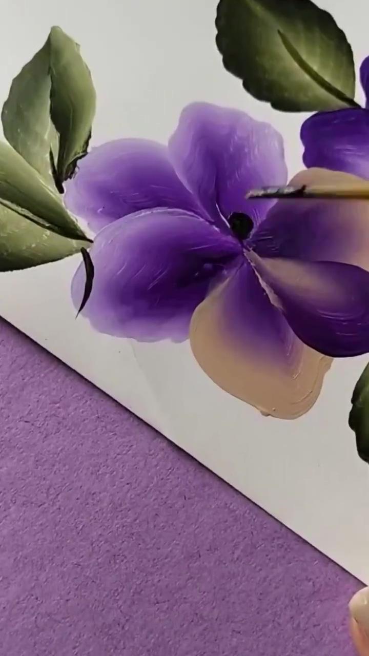 Pansies with acrylic paints /purple pansy flower with one stroke painting technique by nirupama | easiest lavender flower painting