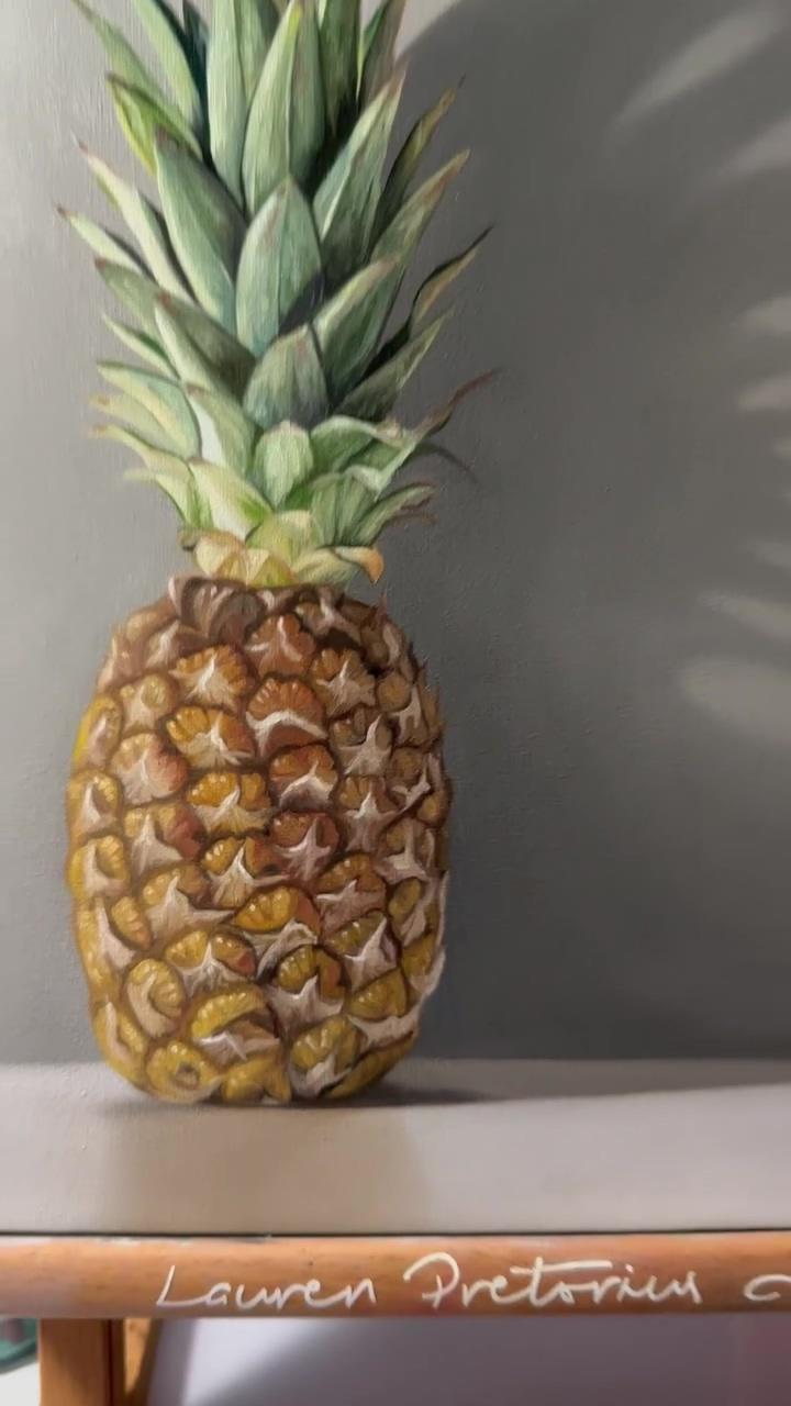 Pineapple and shadow, original oil painting | this took 4 hours to draw - orange cheesecake #foodillustration #colorpencildrawing #satisfyingart