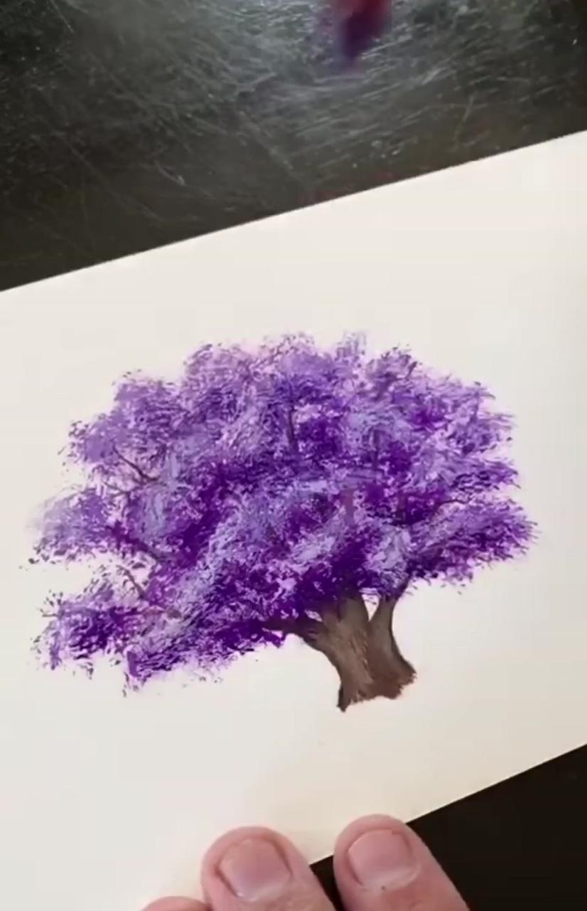 Purple blossoms tree tutorial; watercolor paintings for beginners