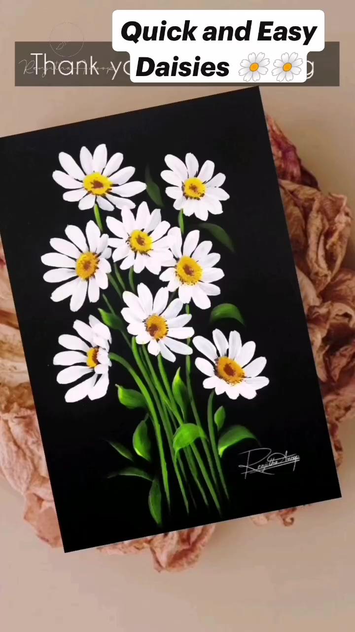 Quick and easy daisies acrylic painting | spring flowers reverse glass painting acrylic painting flowers