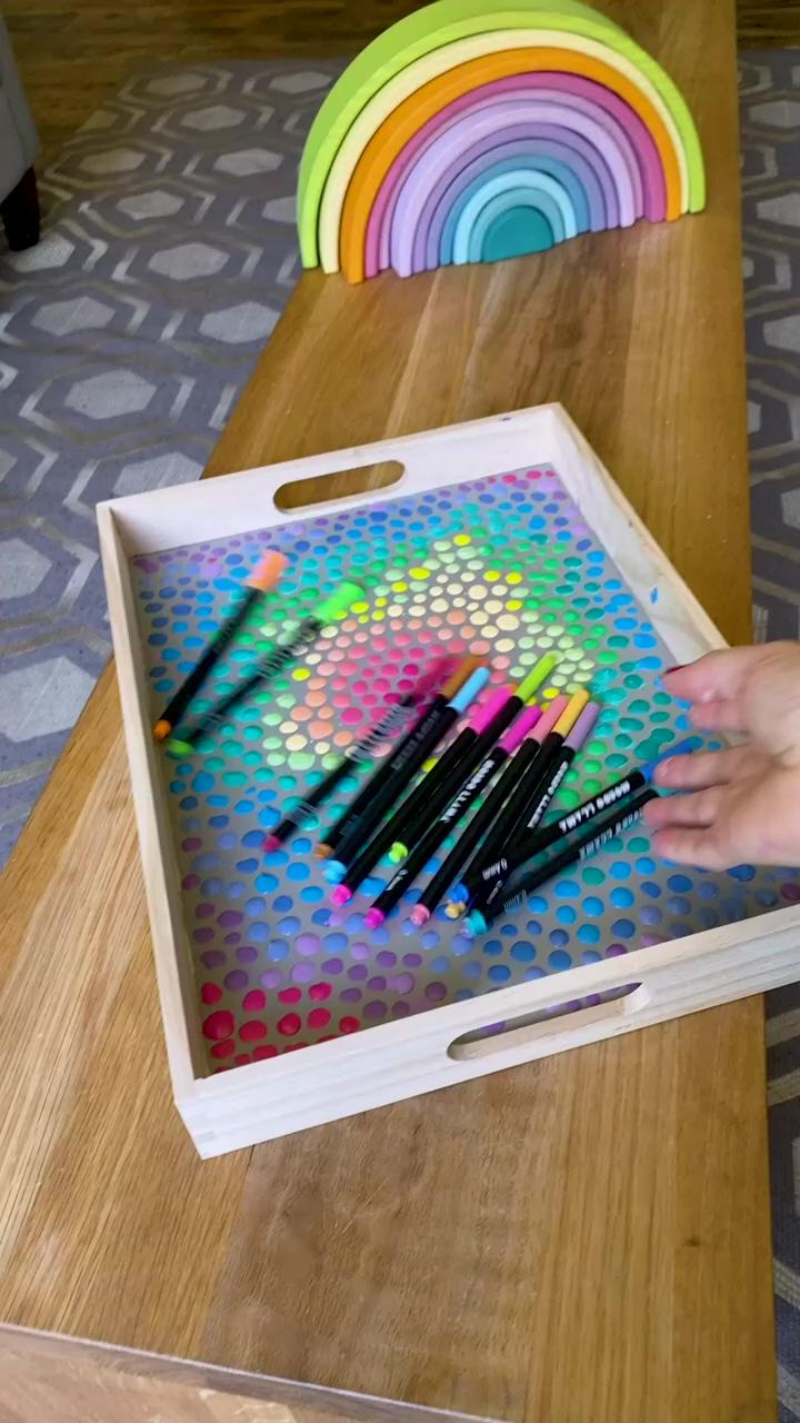 Rainbow dots tray; diy canvas art painting