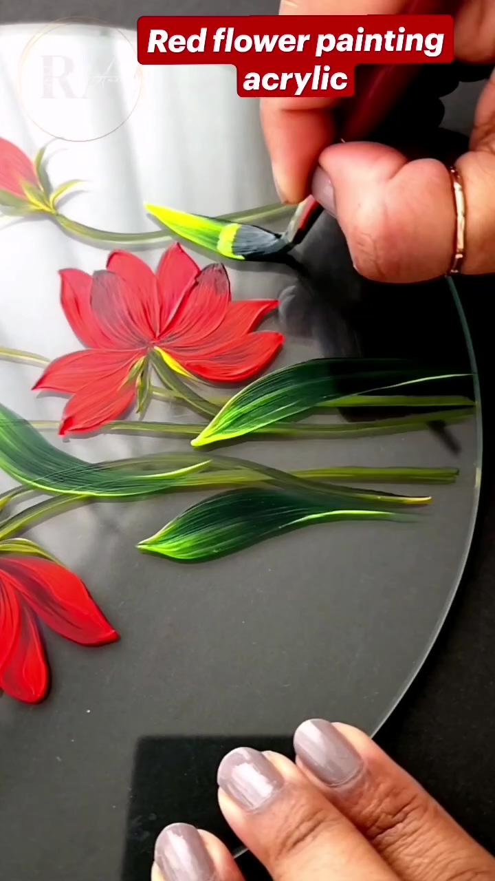 Red flower painting acrylic flowers painting | black ombr'e with white flower
