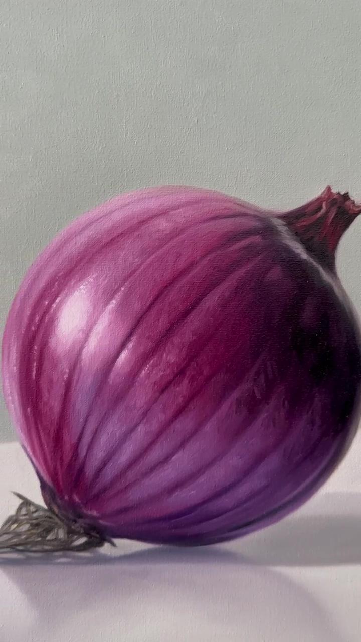 Red onion oil painting; oil painting demos