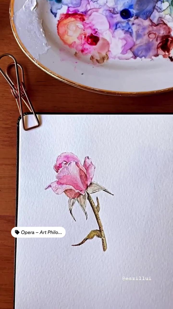 Rose painting idea in art philosophy watercolors; watercolor soft rose free tutorial and paint along