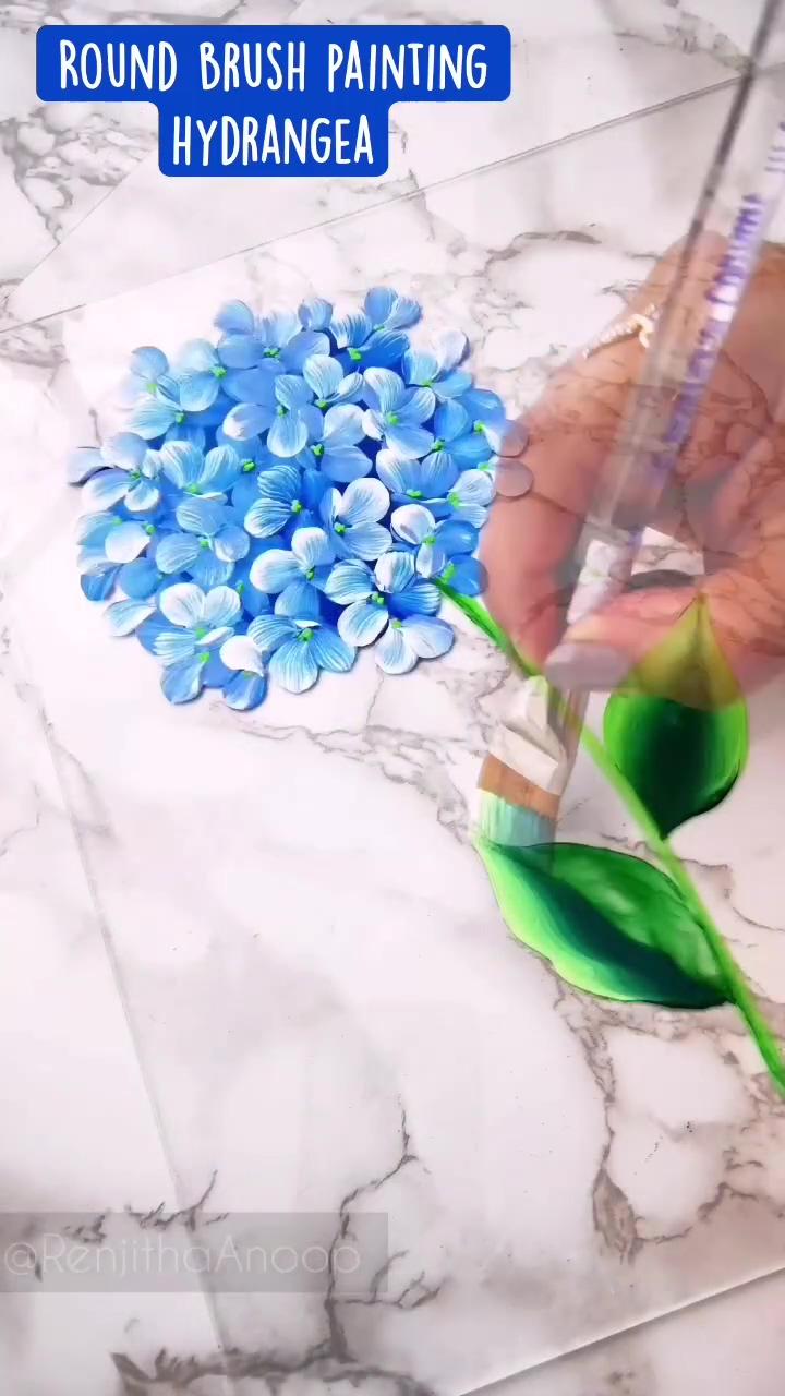 Round brush painting hydrangea flower painting | painting ideas on canvas tiny notebook acrylic art painting