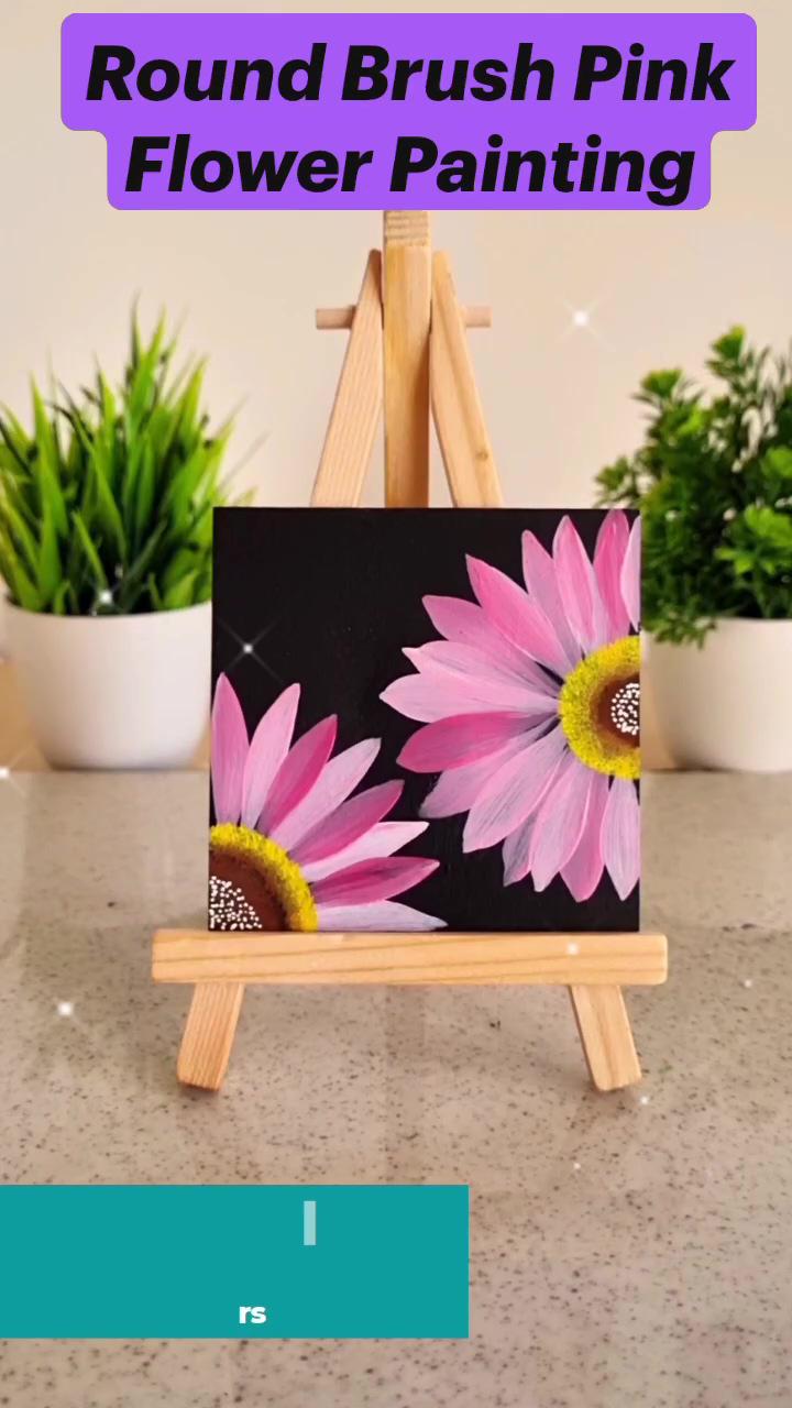 Round brush pink flower painting | beautiful flower painting using round brush acrylic painting flowers