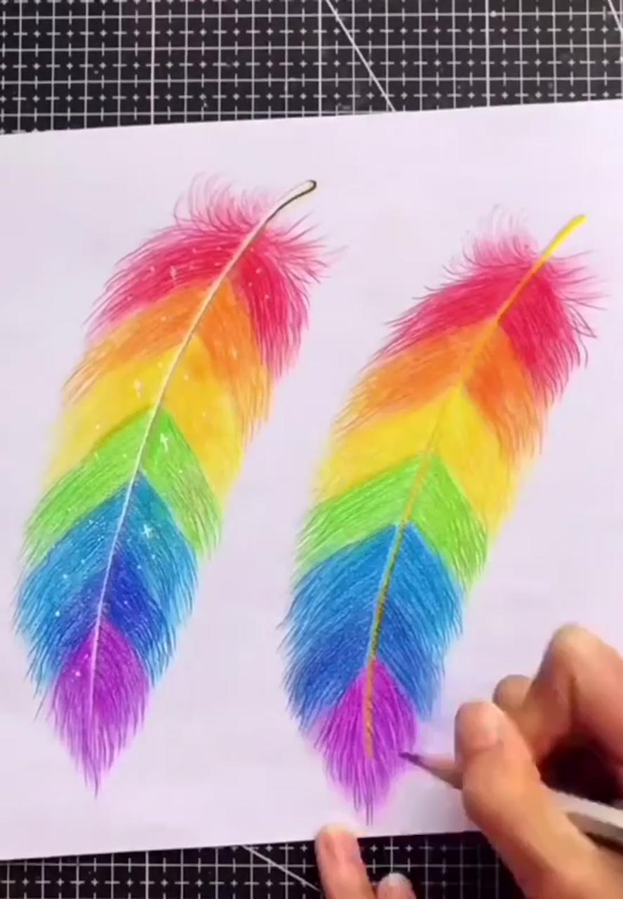 Simple and beautiful feathers | pencil colours art drawings
