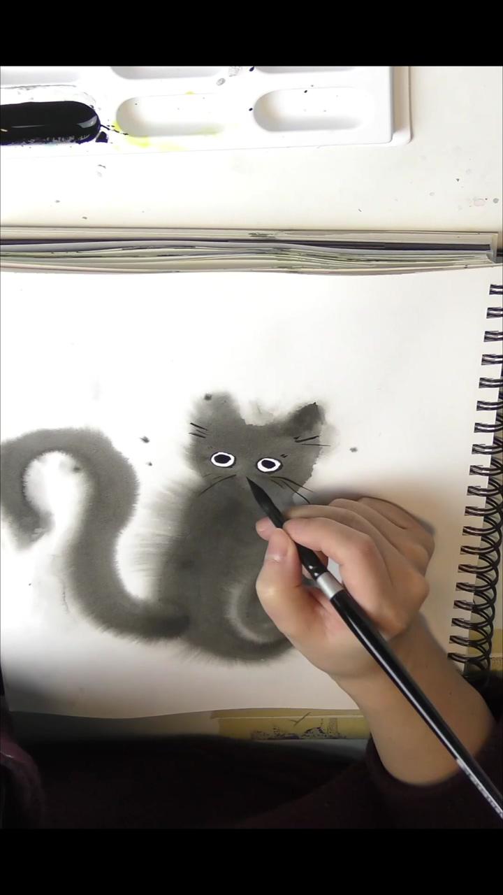 Simple ink cat painting demo for beginners | beautiful watercolor winter season painting series 1/10