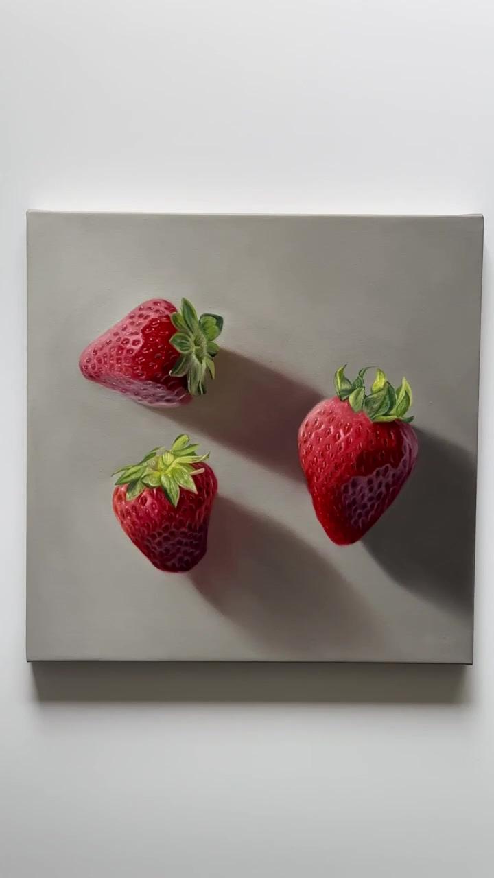 Strawberry trio, oil painting demo | art challenge