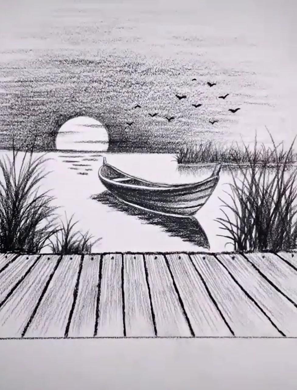 The beautiful melody, coupled with the quiet picture; landscape pencil drawings