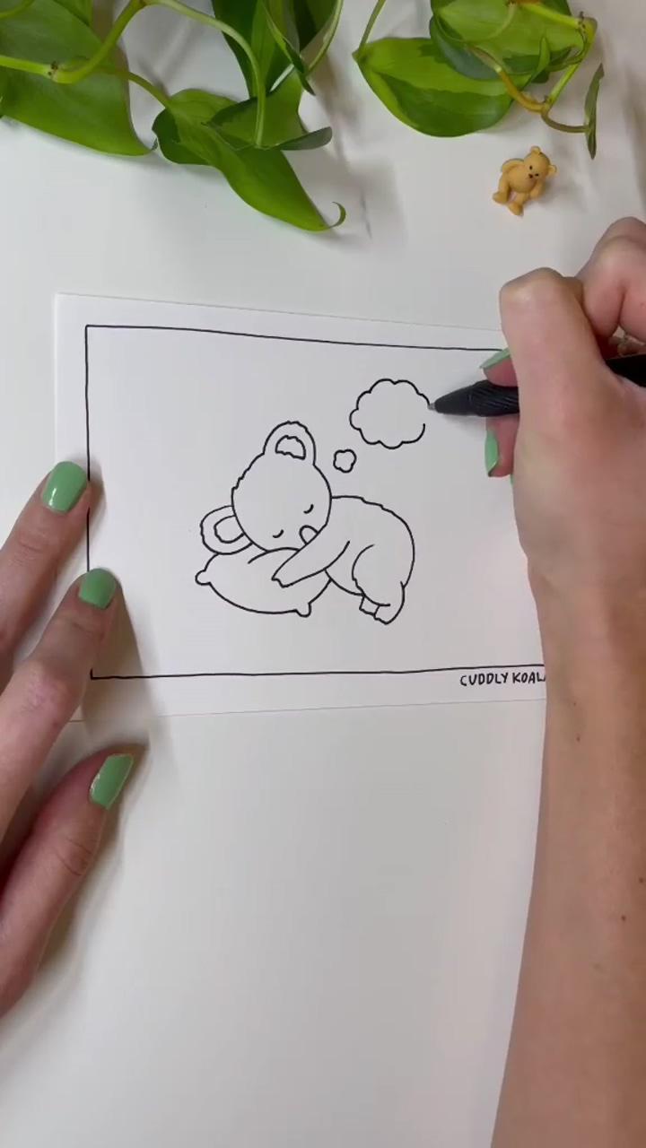 Tiny drawing tutorial, how to draw a cuddly koala, diy drawing, art tutorial; diy canvas art painting