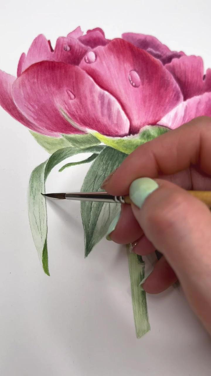 Watercolor painting technique | paint a peony with me