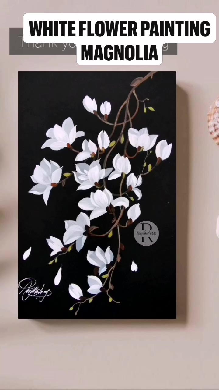 White flower painting magnolia acrylic painting flowers; oil paint skills
