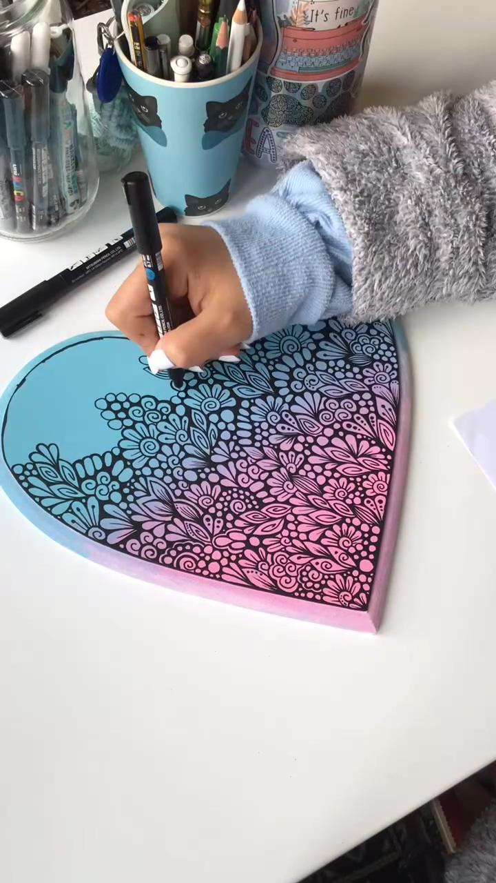 Wooden heart piece; painting art lesson