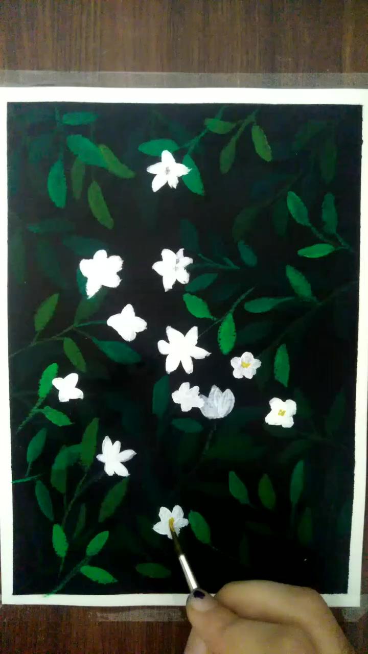 Acrylic painting on black paper; simple watercolor florals