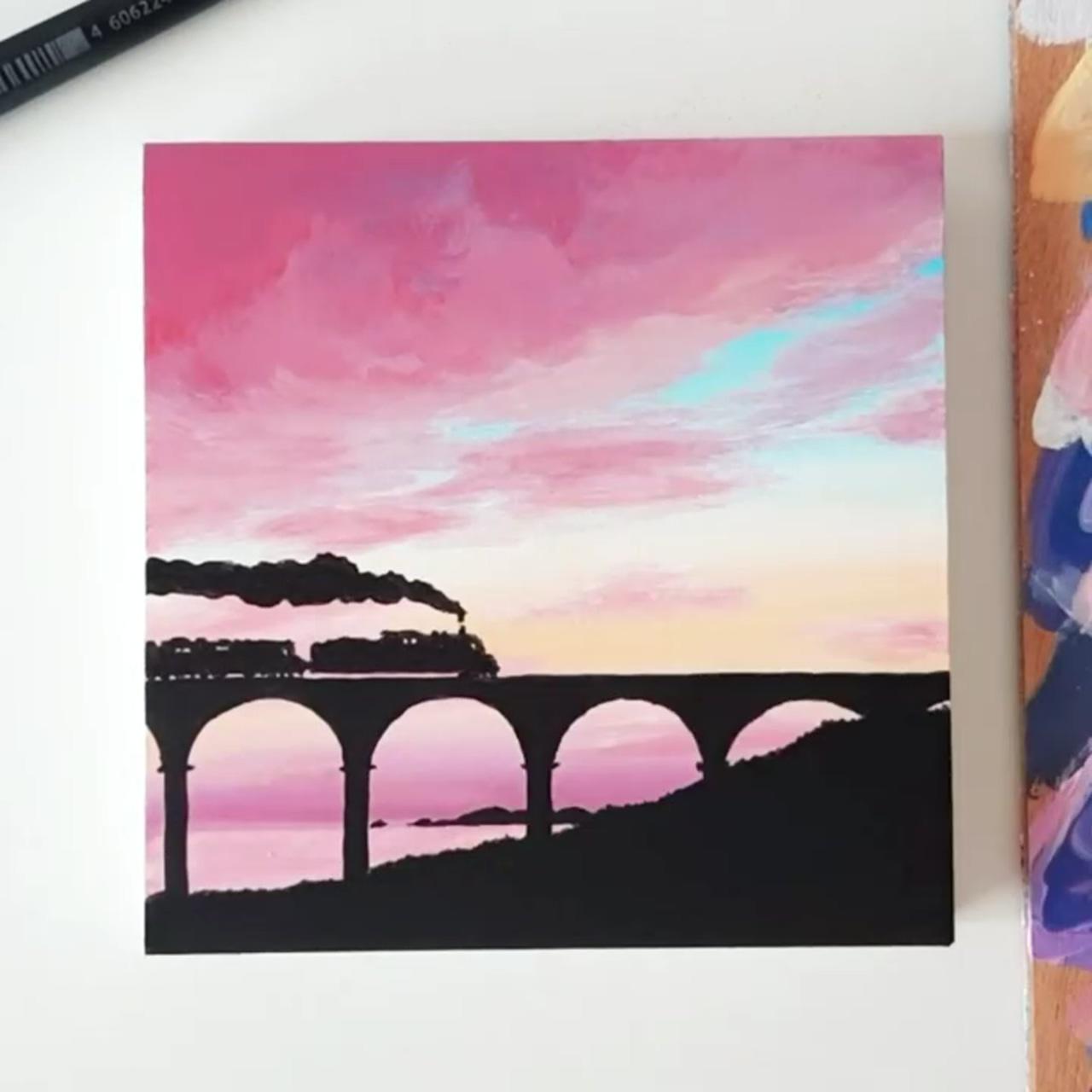 Acrylic painting tutorial on youtube; sunset canvas painting