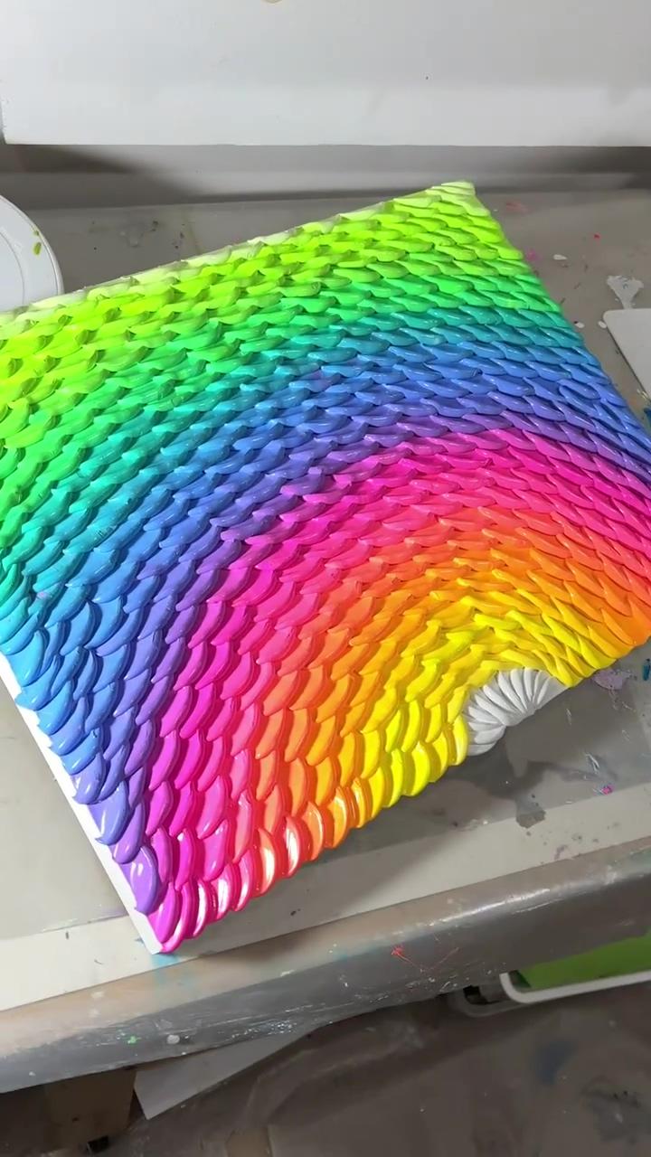 Acrylic petal rainbow | rainbow basket with piped on acrylic paint