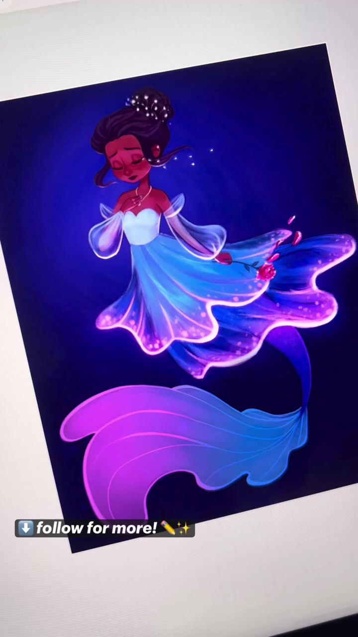 Adding a glow effect to my mermaid princess drawing , art by erikathegoober | drawing paimon from genshin impact , timelapse, art by erikathegoober