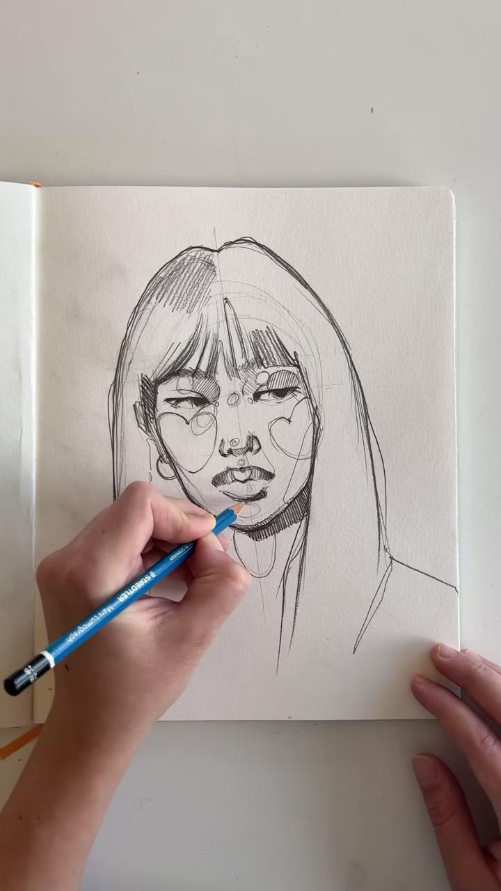 Asmr sketching by polina bright; face art drawing