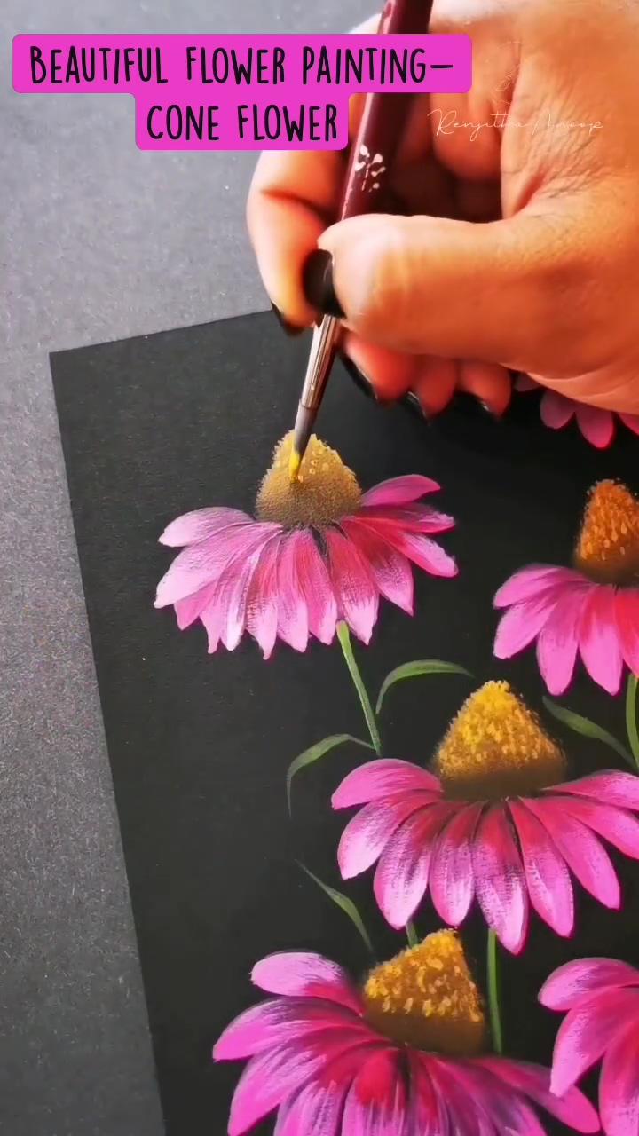 Beautiful flower painting- cone flower acrylic painting flowers; easy flower acrylic painting step by step