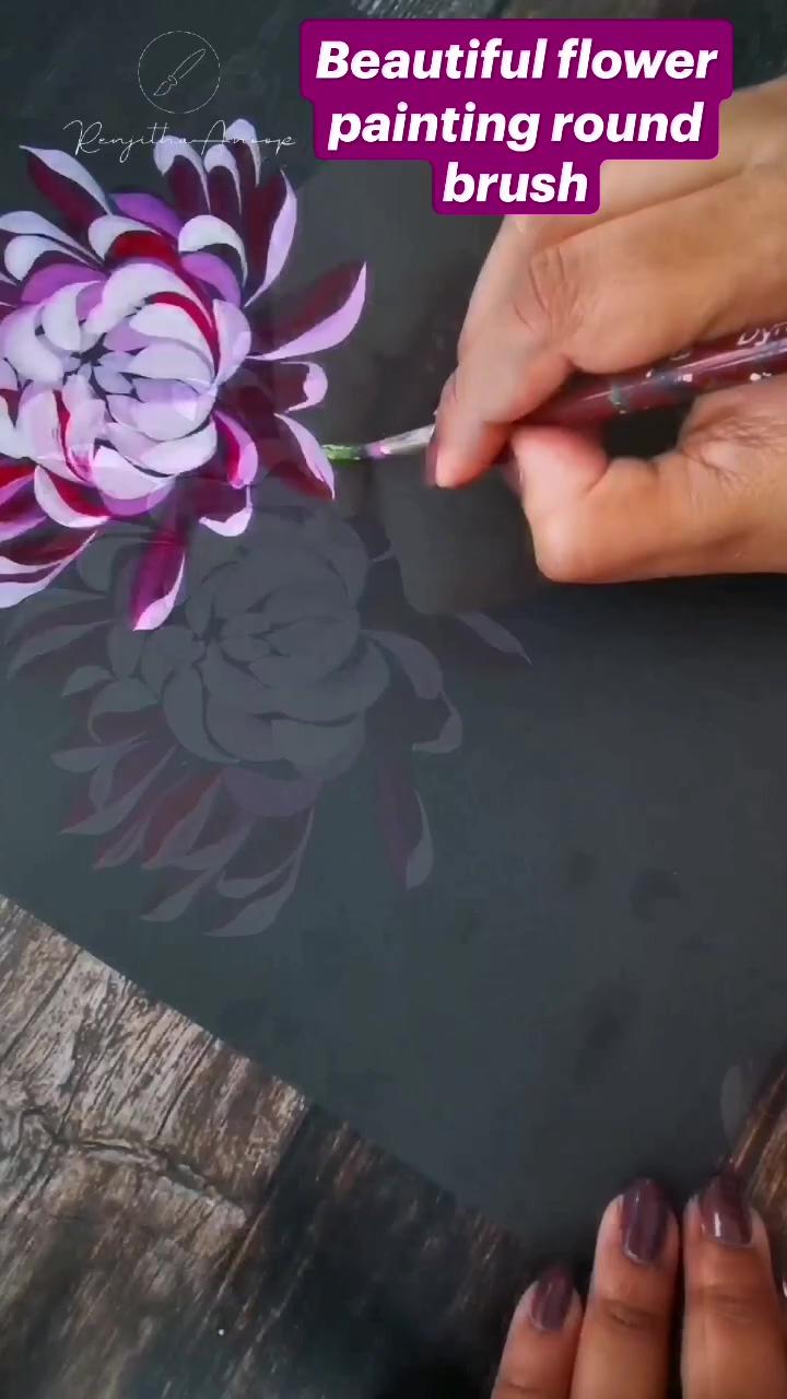 Beautiful flower painting round brush acrylic painting flowers; beautiful round brush flower painting acrylic painting flowers