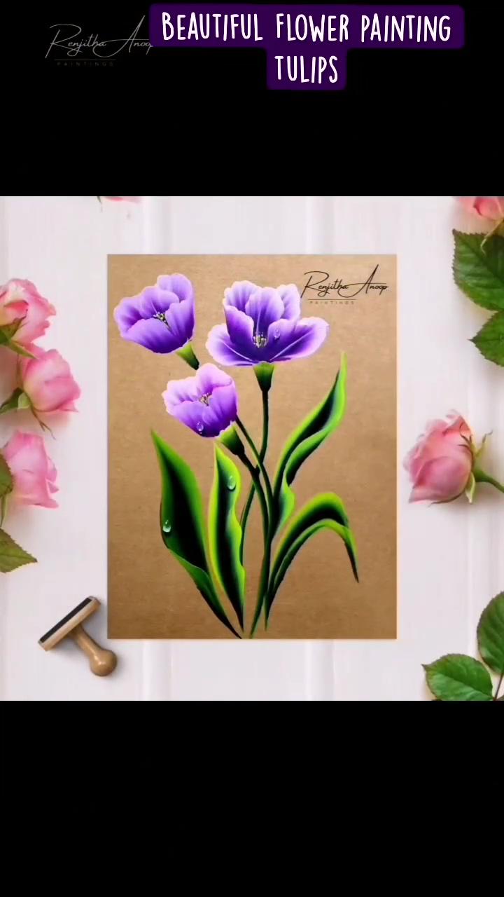 Beautiful flower painting tulips acrylic painting | 9 simple leaves acrylic painting