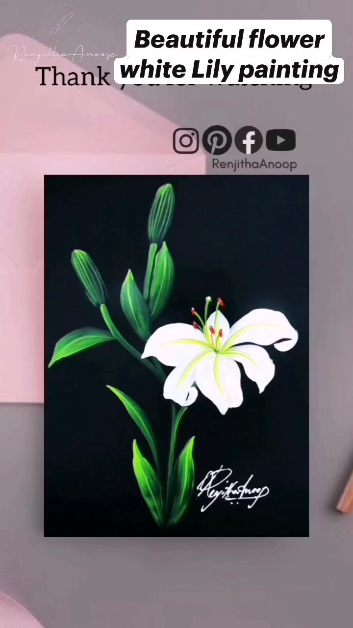 Beautiful flower white lily painting acrylic painting; basics one stroke painting flowers