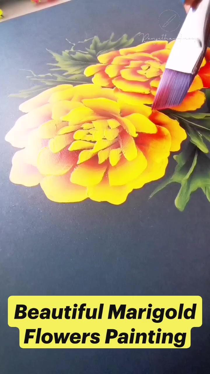 Beautiful marigold flowers painting acrylics; pink roses beautiful nature painting acrylic painting