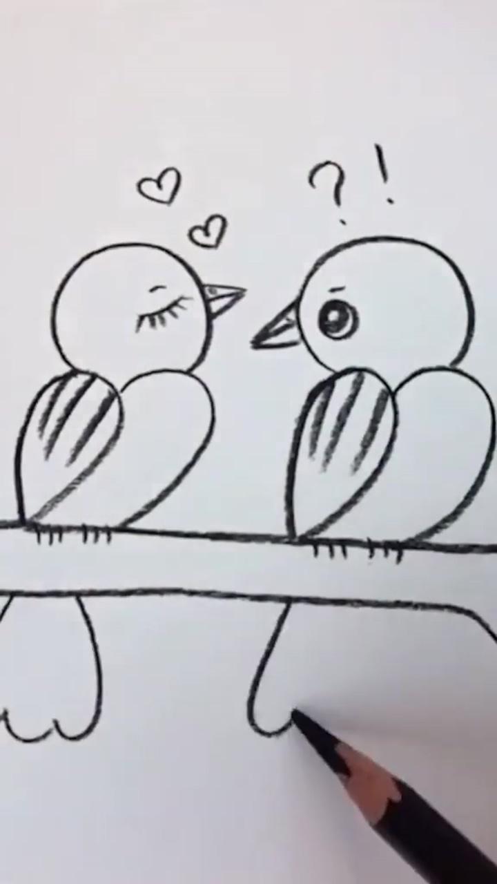 Bird drawing easy technique; fruits