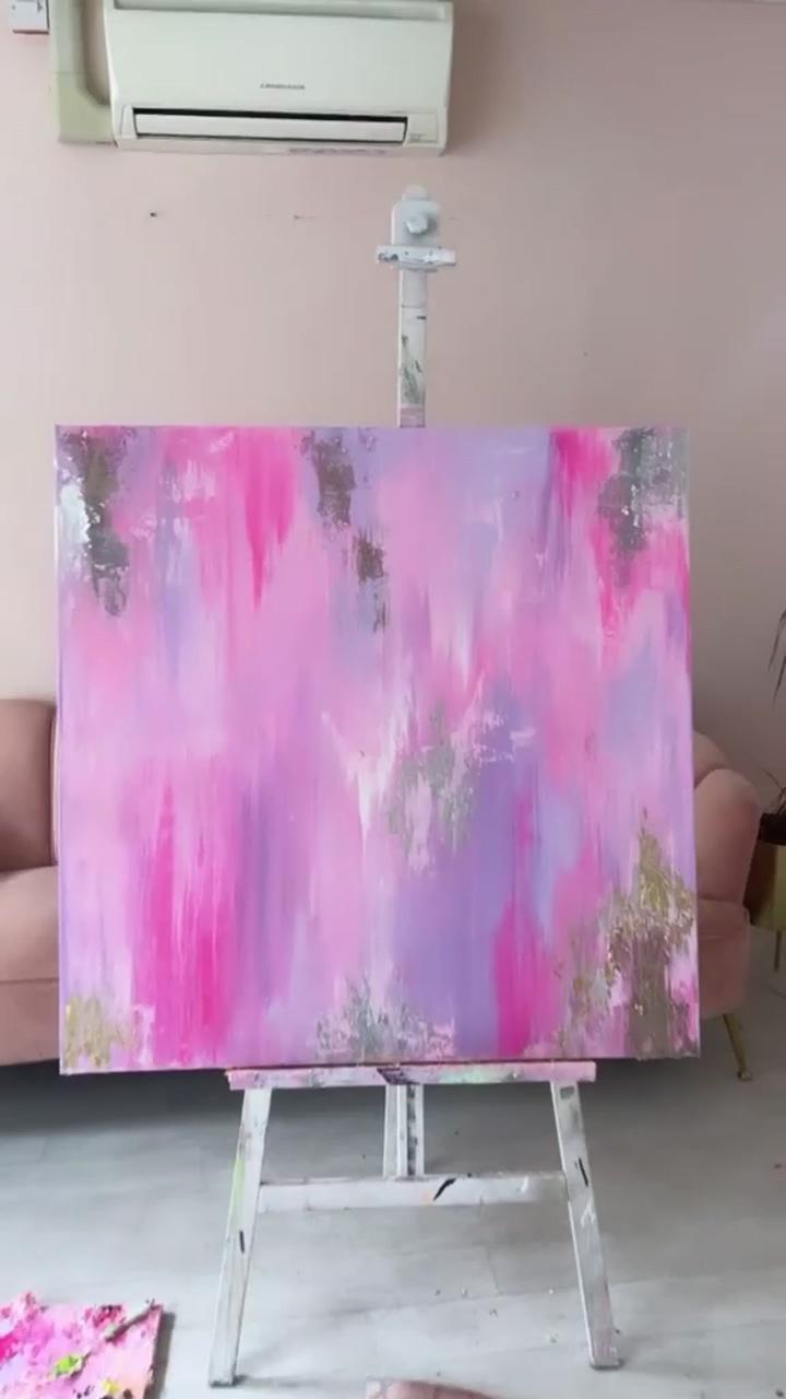 Colourful pink and purple rainbow abstract wall art painting | sunset beach acrylic painting masterclass