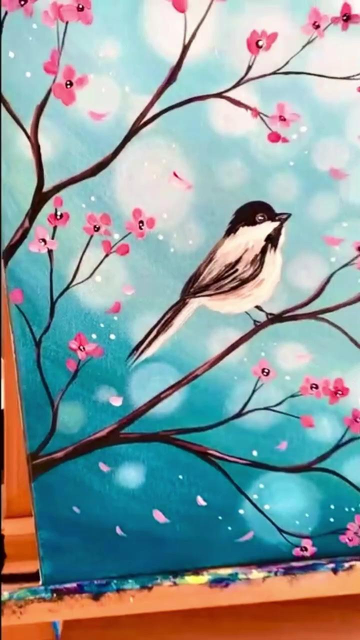 Cute little spring bird painting diy acrylic on canvas; this oil pastels gradient in marvellous 