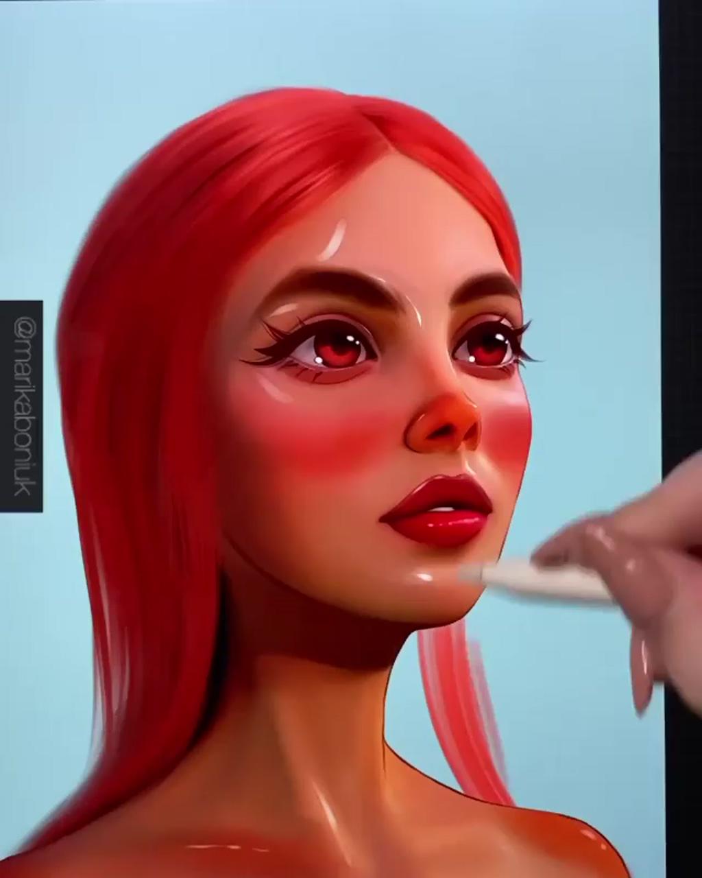 Digital art video art process speed painting pink hair tutorial drawing procreate | art drawings sketches creative