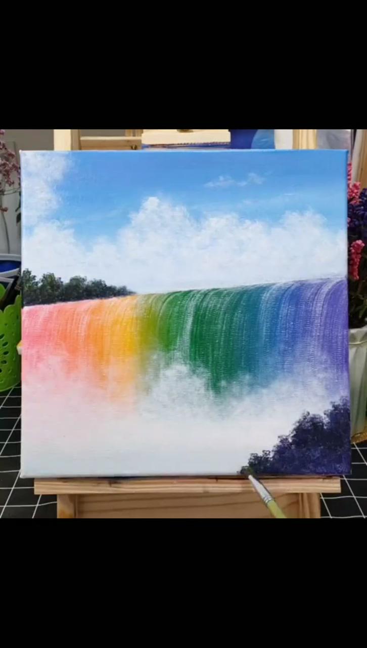 Easy technique to paint rainbow waterfall for beginners; painting