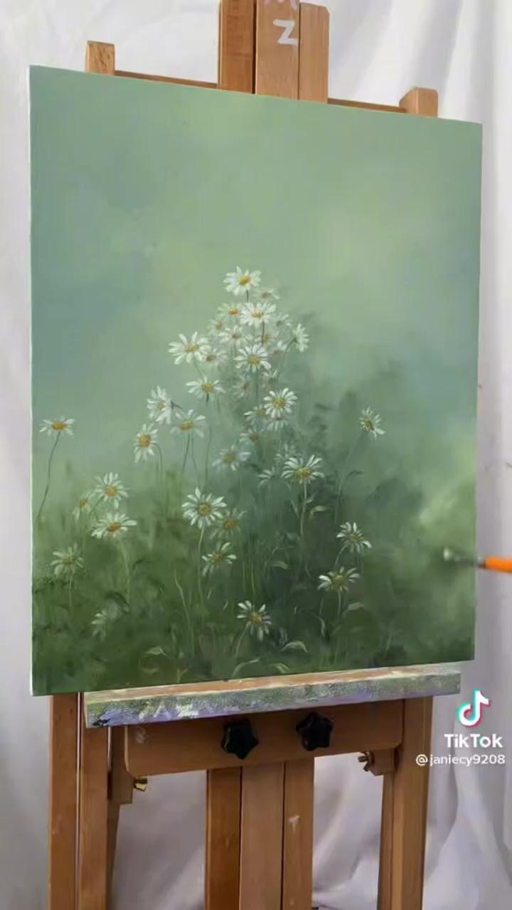 Field of daisies; painting art lesson