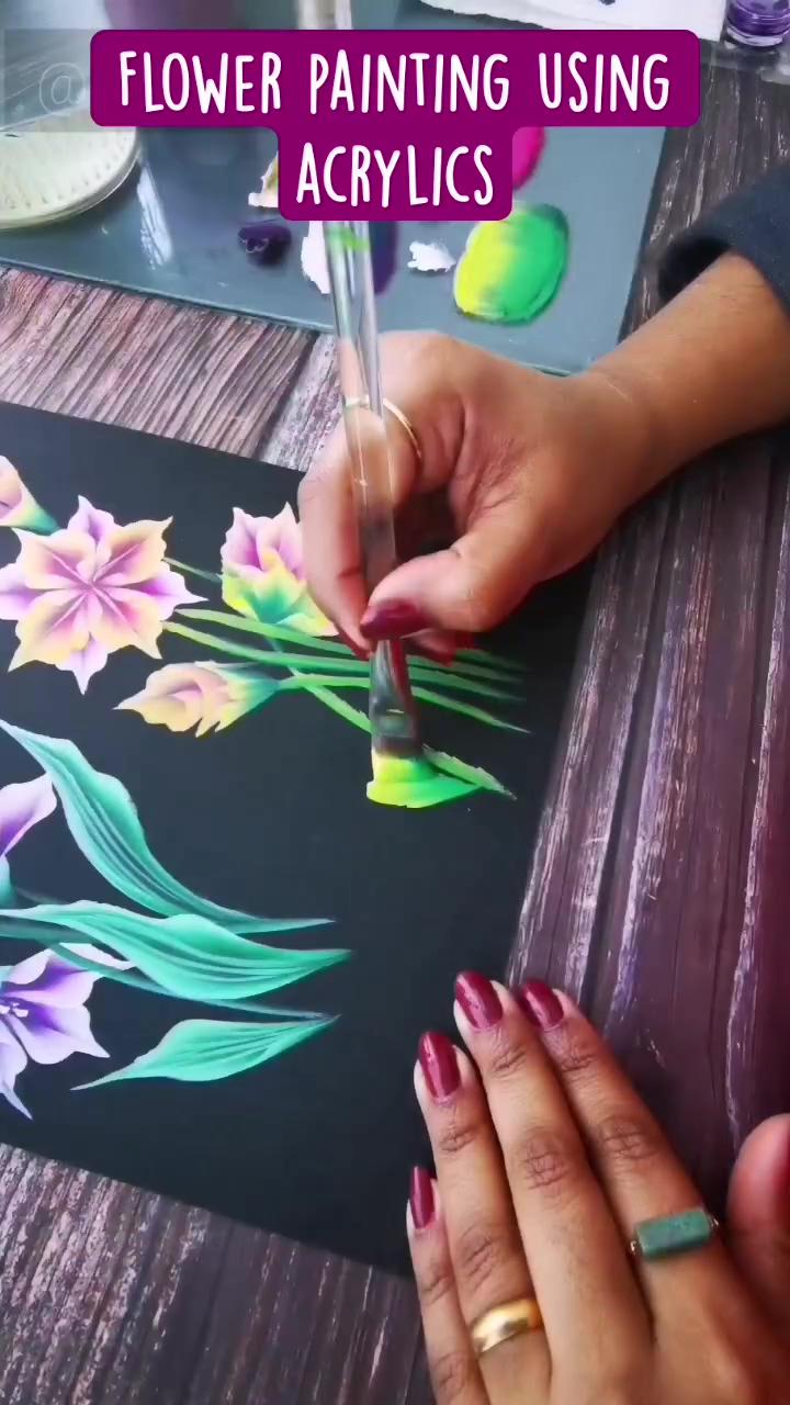 Flower painting using acrylics easy; painting art lesson