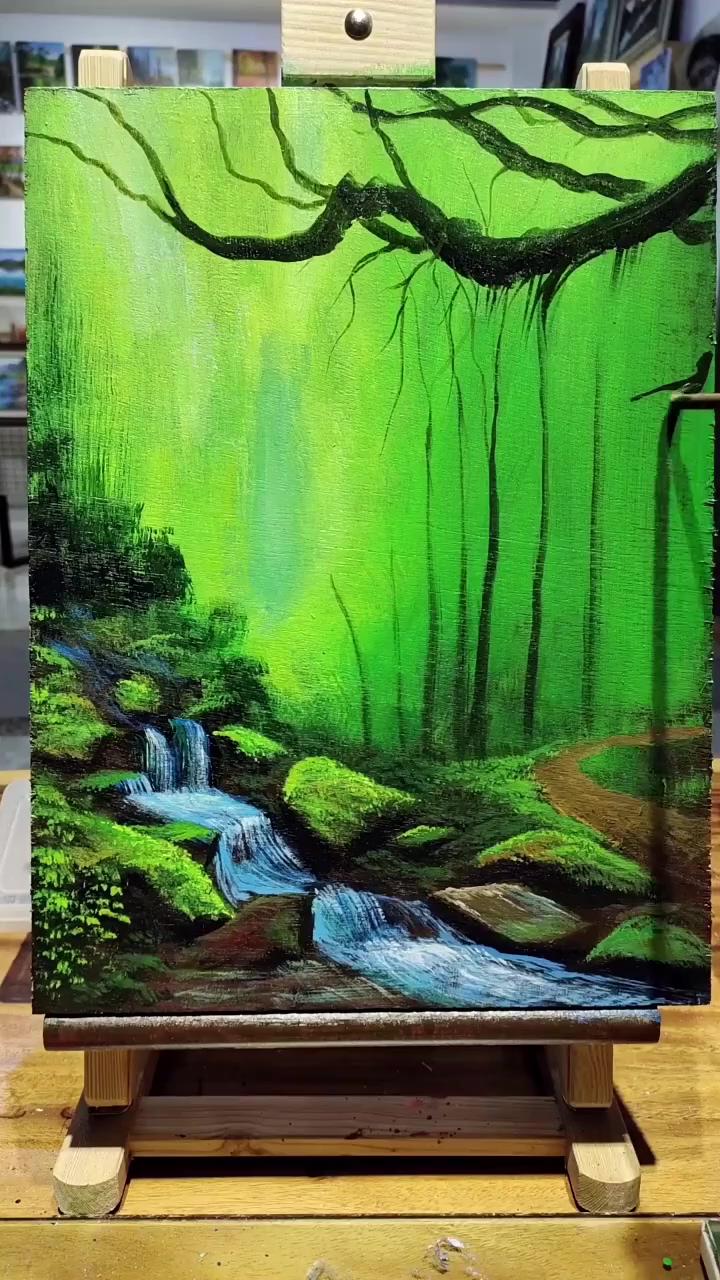 How to draw beautiful forest with artbeek acrylic; pond painting