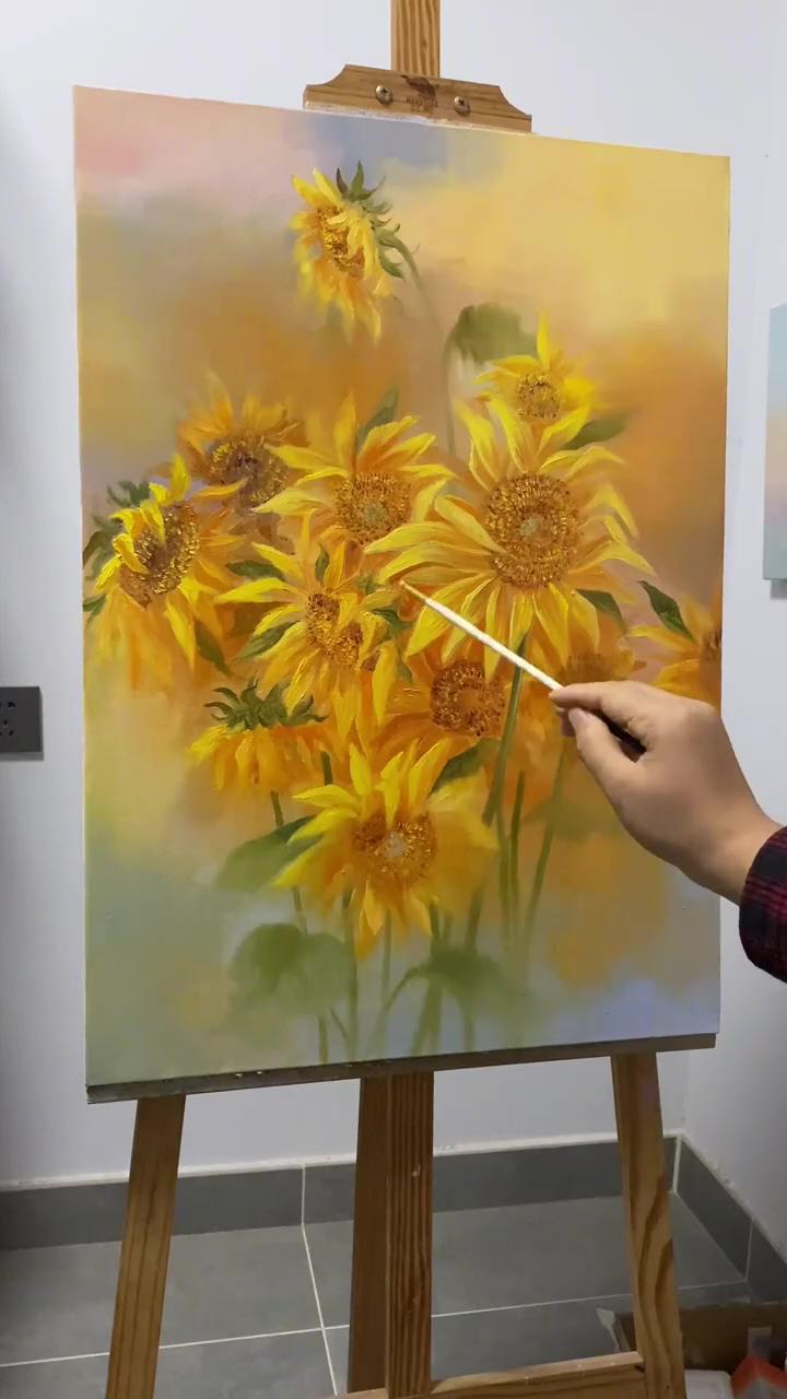 How to draw beautiful sunflower with artbeek acrylic | sunset seascape painting step-by-step in oil